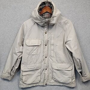 Vintage Lands' End Jacket Large Plaid Wool Lined Hood Chore Barn‎ Parka Coat USA